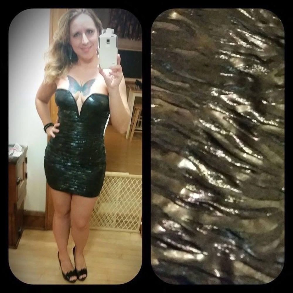 Black Ruched Strapless Dress
